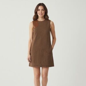 Ralph Lauren Wool Houndstooth Brown Leather Sheath Dress Equestrian Academia